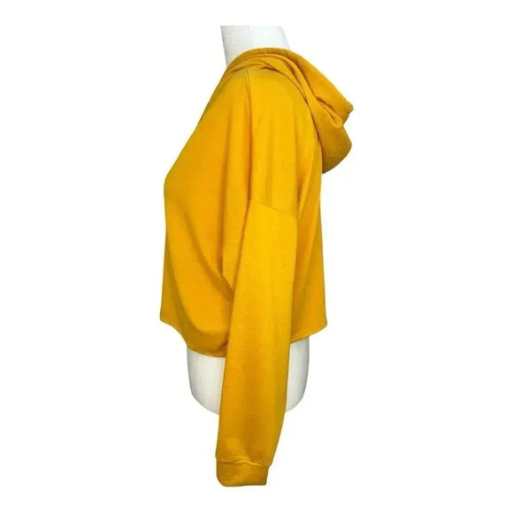 NEW Allysse Women’s Large Mustard Cropped‎ Hoodie Beaded Drawstrings Size Large - Picture 2 of 6
